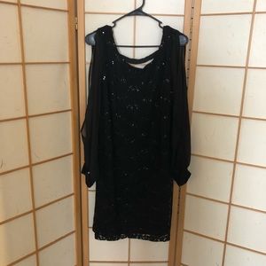 Dress Barn Black Cut Out Shoulder Sequin Dress